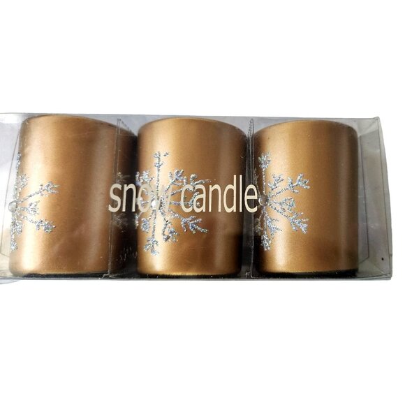 Candles Brown Glitter Snowflake Tea Light  2 1/2 " Tall 2" Top Gift Box Set of 3 - Picture 4 of 14